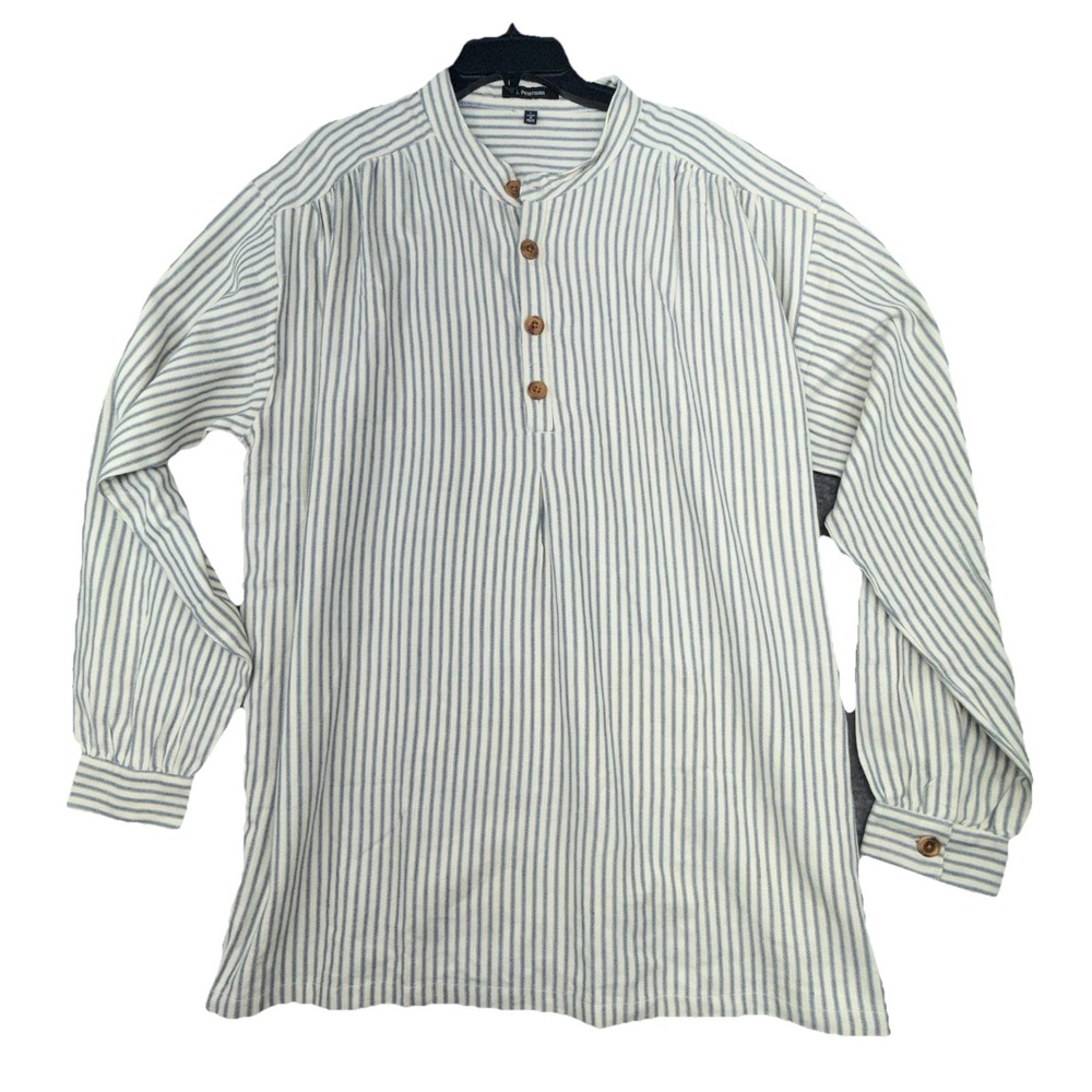 J. Peterman Popover Shirt Men's Large Banded Collar Striped
